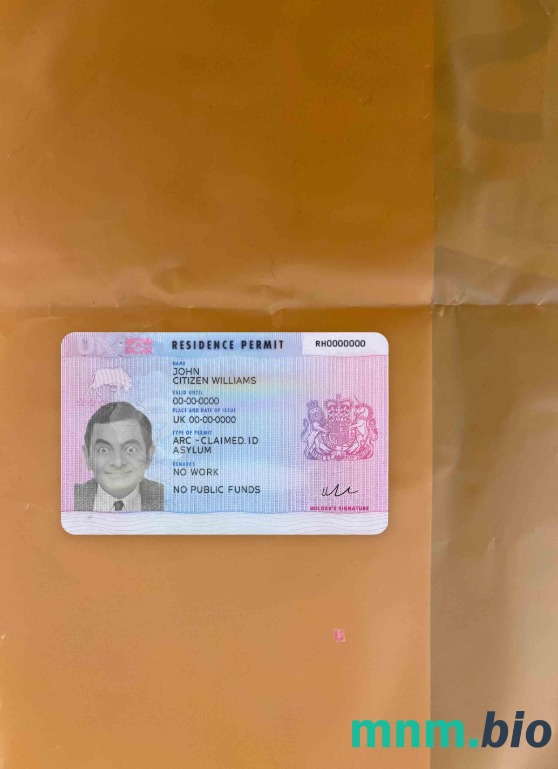 Wielka Brytania karta pobytu wersja 2 – wygląd fotograficzny, wygląd skanu + realistyczny obraz, 2 w 1